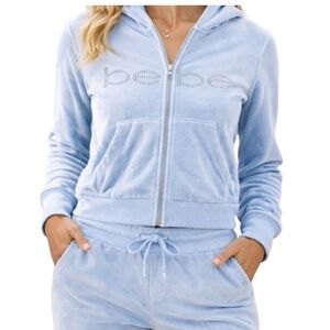 Bebe Velour Rhinestone Logo Tracksuit Set Baby Blue Size Large